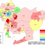 人の動きを地図で色分け